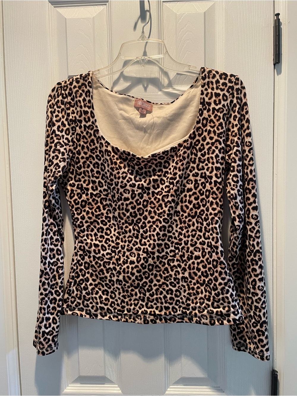 Leopard-Print Long Sleeve Scoop Neck Top - Pink/Black